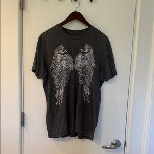 Charcoal Short-Sleeve Graphic Tee with White Winged Snake Design